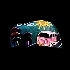 "ROAD TRIP" CAMPER VAN PAINTED ROCK